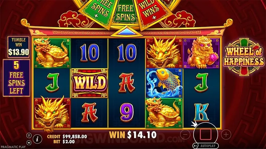 Dynamic slot machine screen with winning symbols and gold coins